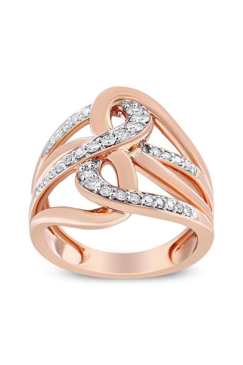 10K Gold 1/2 Ctw Diamond Intertwined Multi-Loop Cocktail Ring, Alternate, color, Rose Gold