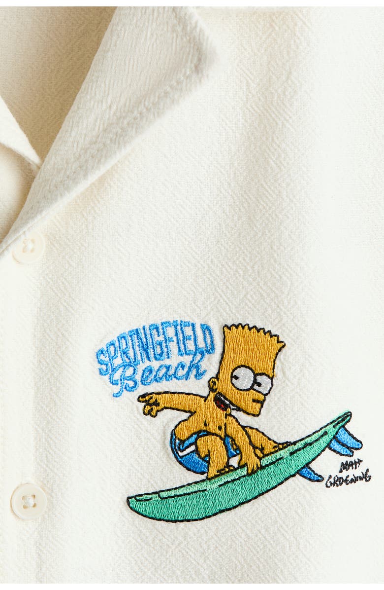 H&M Embroidered-motif Resort Shirt, Alternate, color, White/The Simpsons