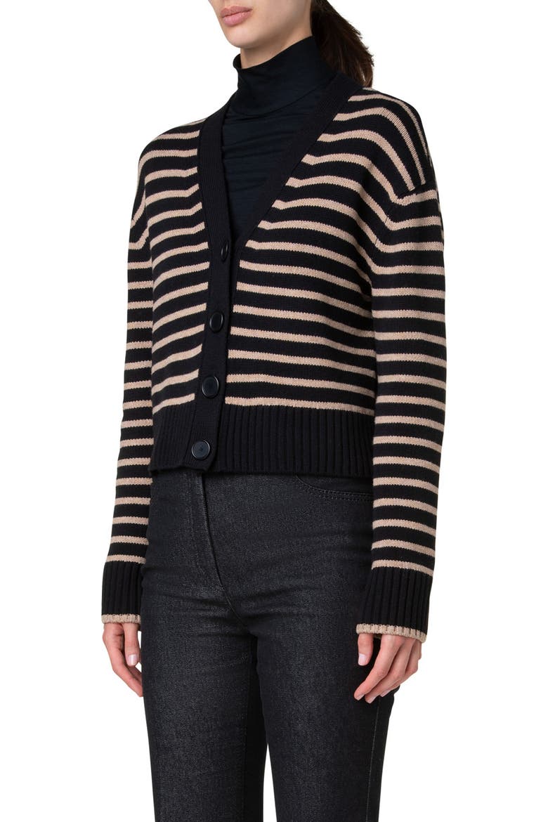 Stripe Wool & Cashmere Cardigan, Alternate, color, BLACK-CARAMEL