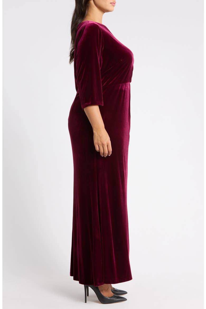 Asymmetrical Neck Bow Velvet Gown, Alternate, color, WINE