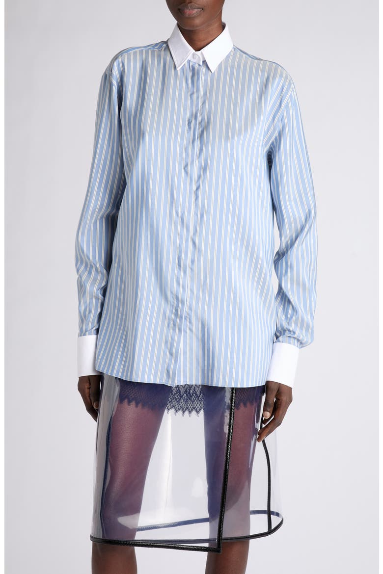Striped Silk Boyfriend Shirt, Main, color, SKY BLUE/ OFF WHITE