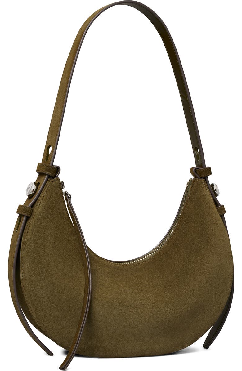Tory Burch Romy Suede Half Moon Shoulder Bag, Alternate, color, Leccio
