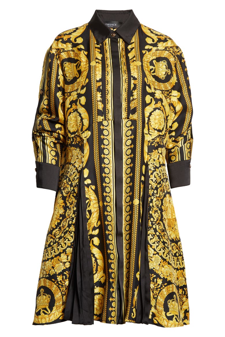 Barocco Print Silk Shirtdress, Alternate, color, BLACK GOLD