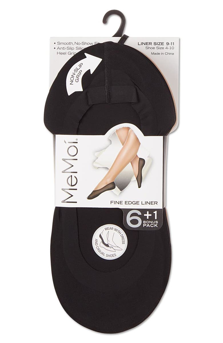 MeMoi Assorted 7-Pack Fine Edge Sock Liners, Alternate, color, Black-Beige