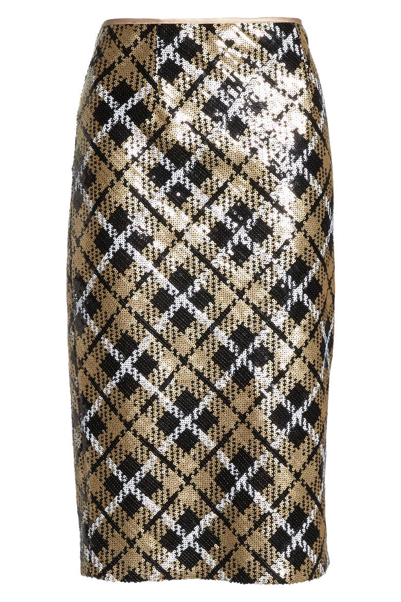 Sequin Plaid Pencil Skirt, Alternate, color, GOLD/ BLACK