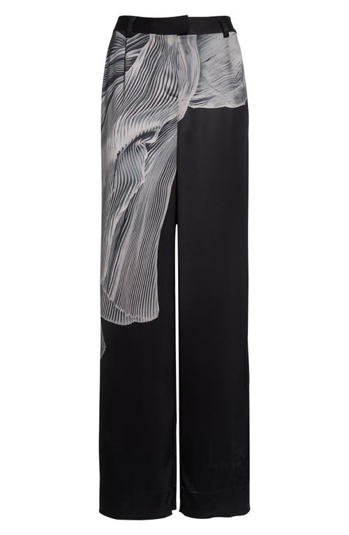 Jason Wu Collection Dancing Pleat Print Satin Straight Leg Pants In Multi
