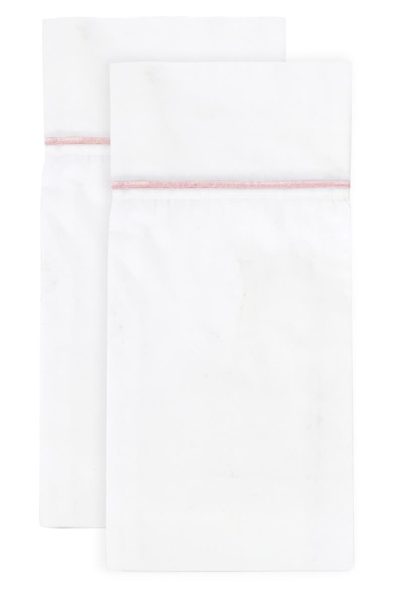 Single Embroidered Line 300 Thread Count 100% Cotton Pillowcases, Main, color, PINK
