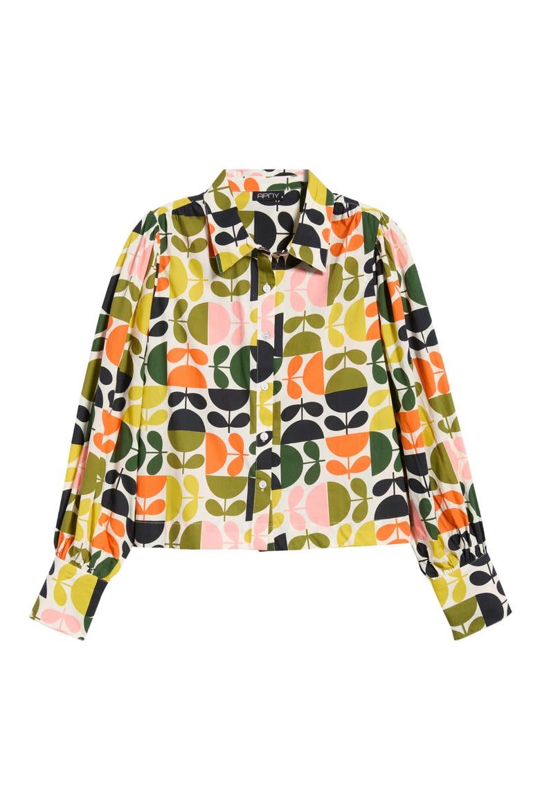 Puff Sleeve Cotton Shirt, Alternate, color, CITRUS MULTI