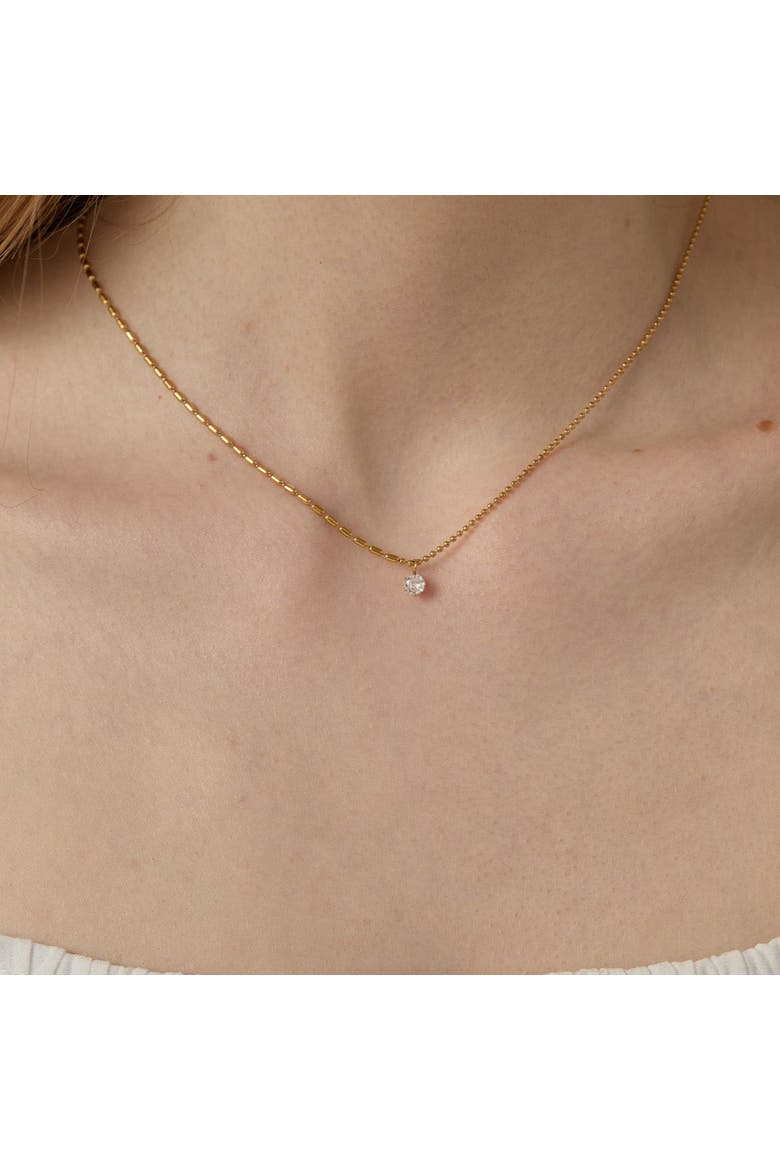 Zircon Necklace and Pearl Drop Earrings Set, Alternate, color, Gold