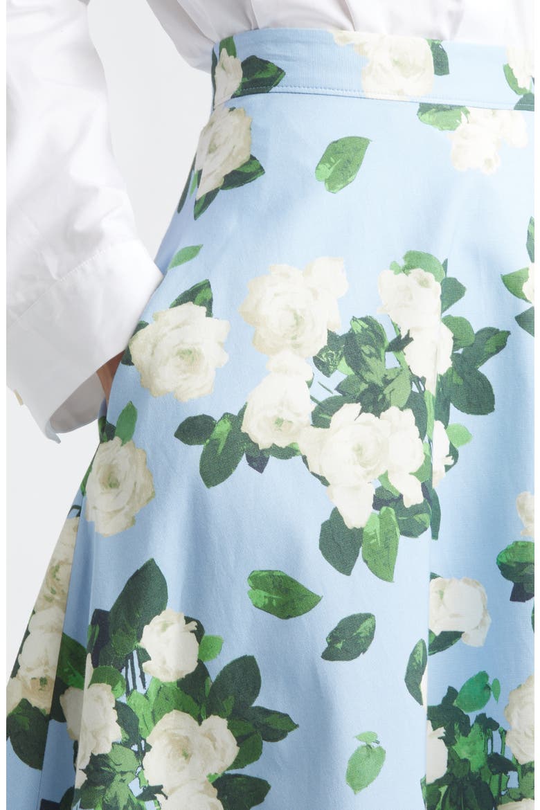 Rose Print Midi Skirt, Alternate, color, CLOUDY BLUE MULTI