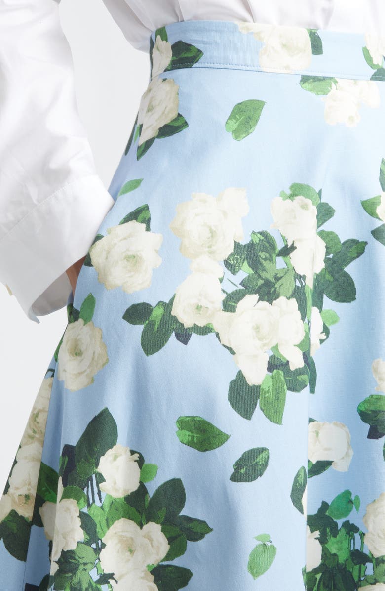 Carolina Herrera Rose Print Midi Skirt, Alternate, color, Cloudy Blue Multi