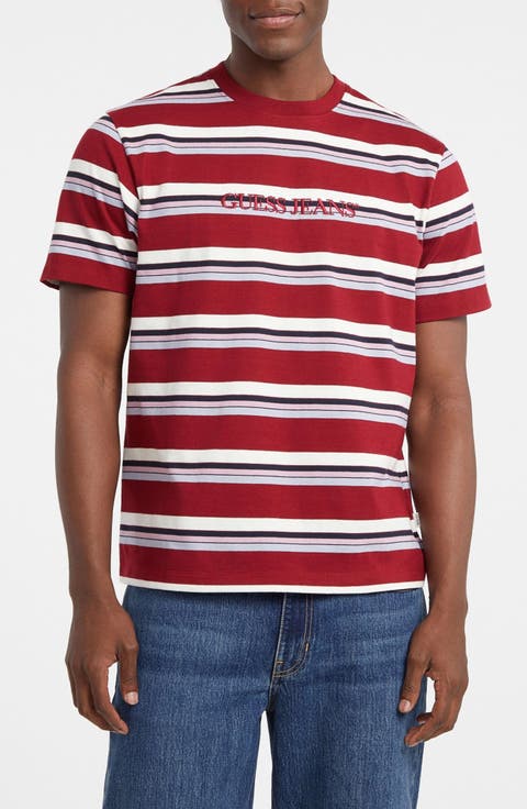 Embroidered Logo Stripe Organic Cotton T-Shirt
