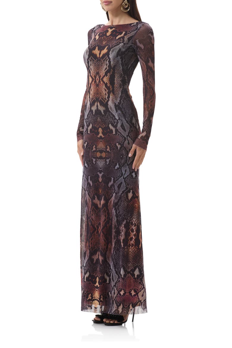 Talmo Long Sleeve Open Back Mesh Dress, Alternate, color, PLACED UMBER SNAKE