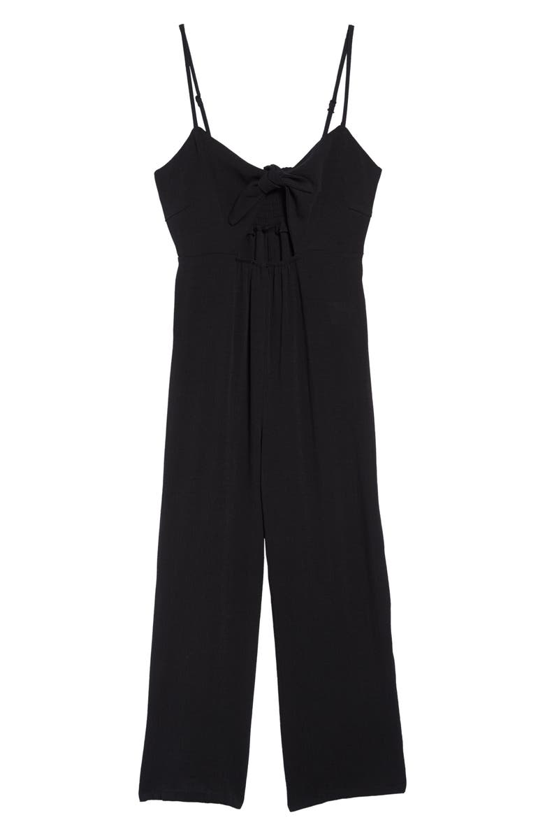 MIKEN CLOTHING Miken Crepe Tie Front Jumpsuit, Main, color,