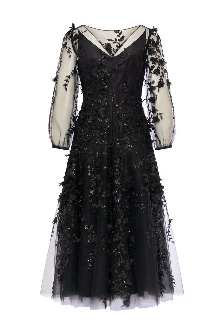 Emboidered Tulle Cocktail Dress, Alternate, color, Black