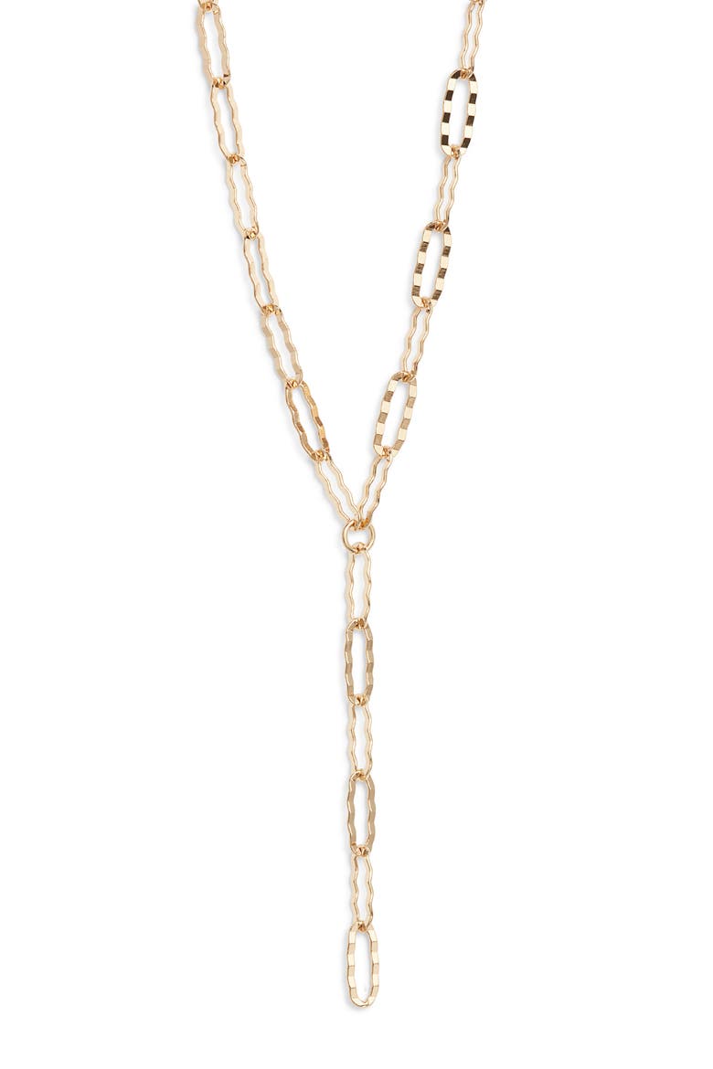 Hammered Paper Clip Chain Y-Necklace, Main, color, GOLD