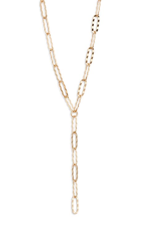 Hammered Paper Clip Chain Y-Necklace