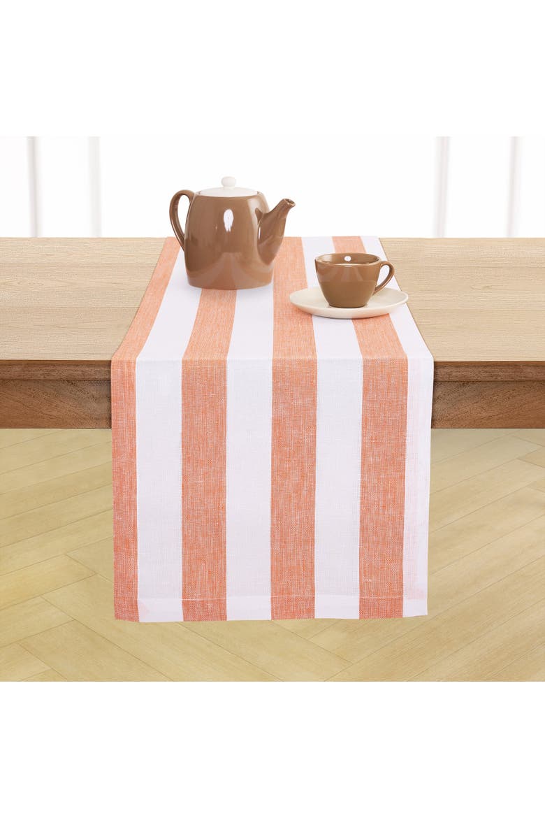 Linen Table Runner - Cabana Stripe, Main, color, Orange and White