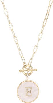 Adornia 14K Gold Plated Mother-of-Pearl Initial Pendant Necklace