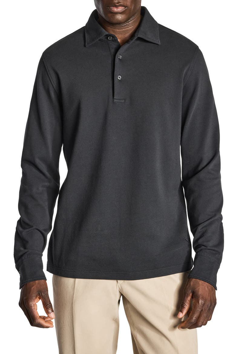 Long Sleeve Organic Cotton Polo, Main, color, GUNMETAL