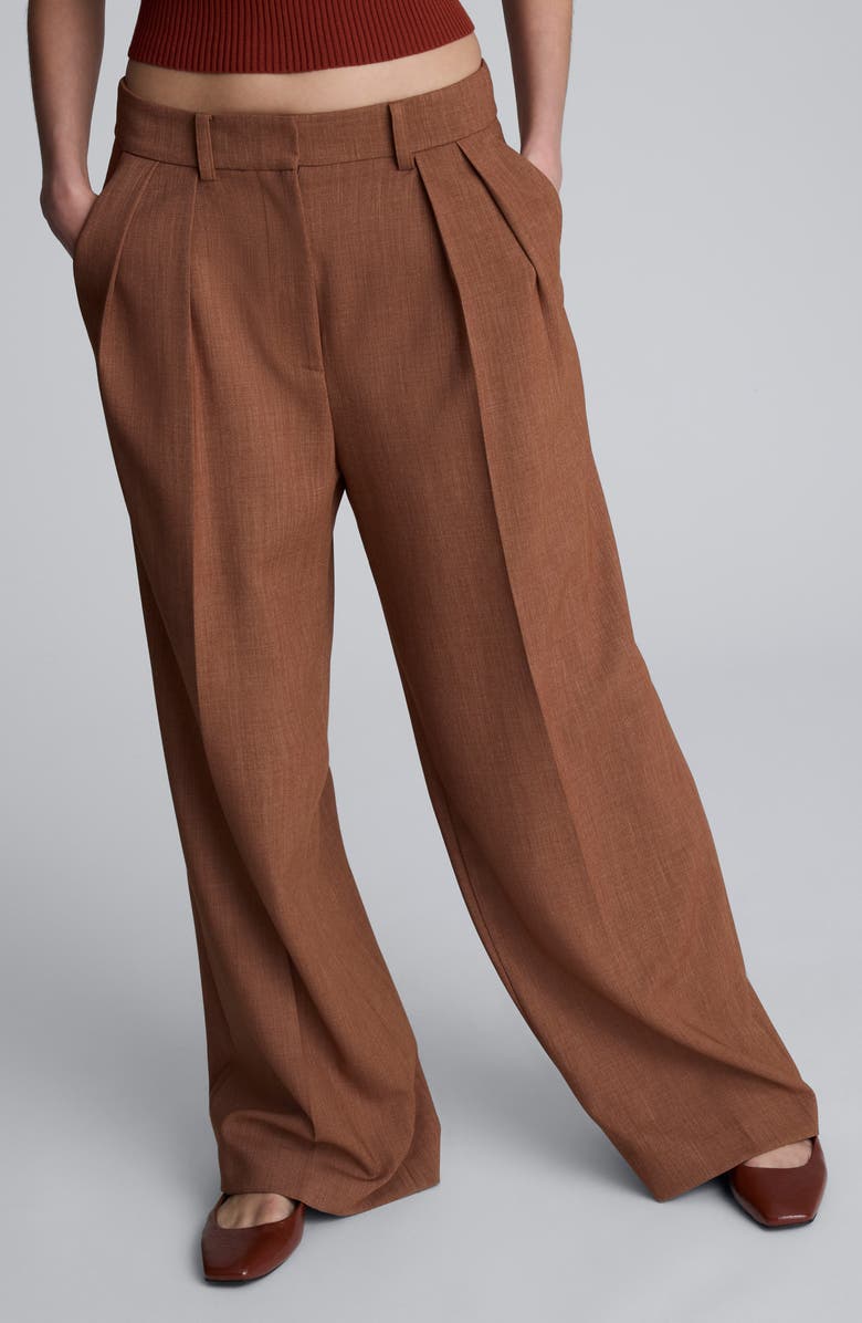 Kenneth Cole Double Pleat High Waist Wide Leg Pants, Alternate, color, Russet Melange