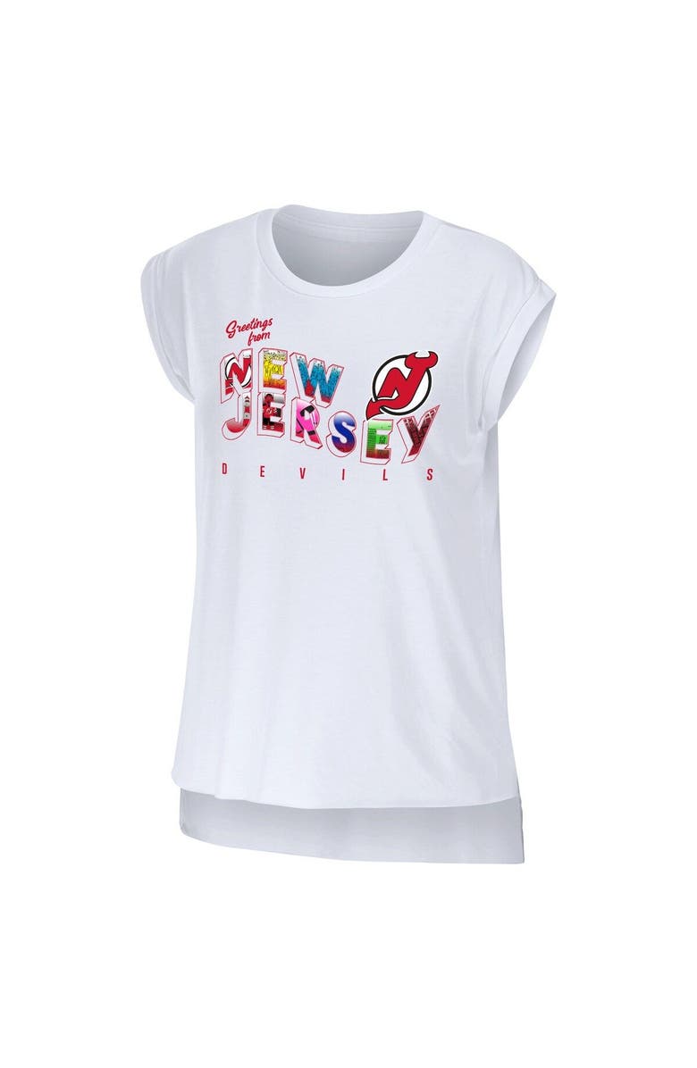 WEAR by Erin Andrews Women's WEAR by Erin Andrews White New Jersey Devils Greetings From Muscle T-Shirt, Alternate, color, White
