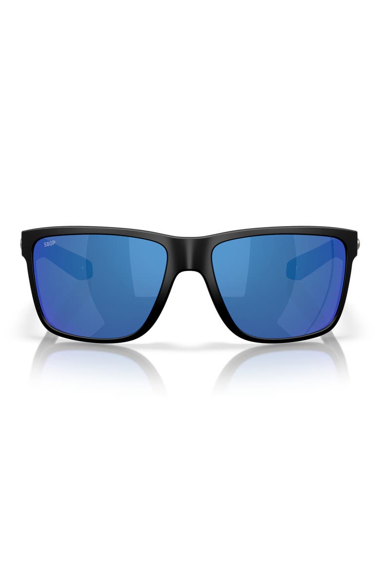 Broadbill II 58mm Polarized Rectangular Sunglasses, Main, color, MATTE BLACK/ BRIGHT BLUE