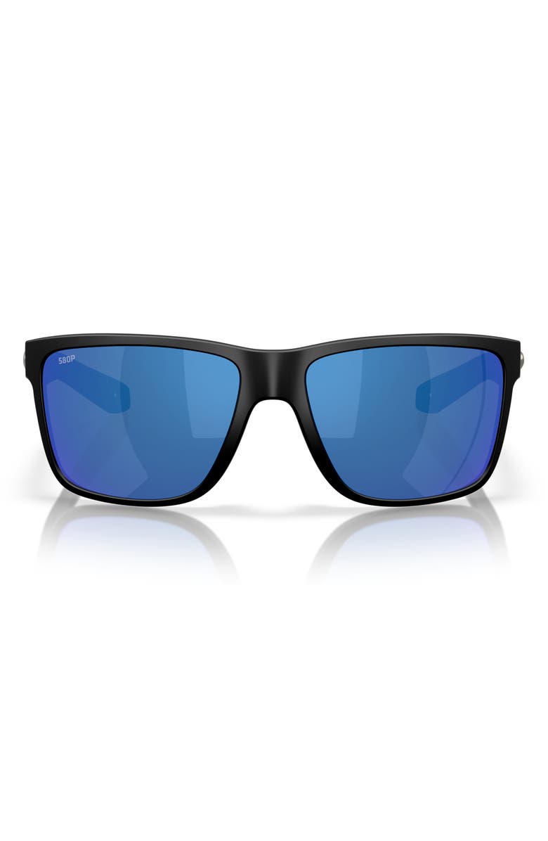 Costa Del Mar Broadbill II 58mm Polarized Rectangular Sunglasses, Main, color, Matte Black/ Bright Blue