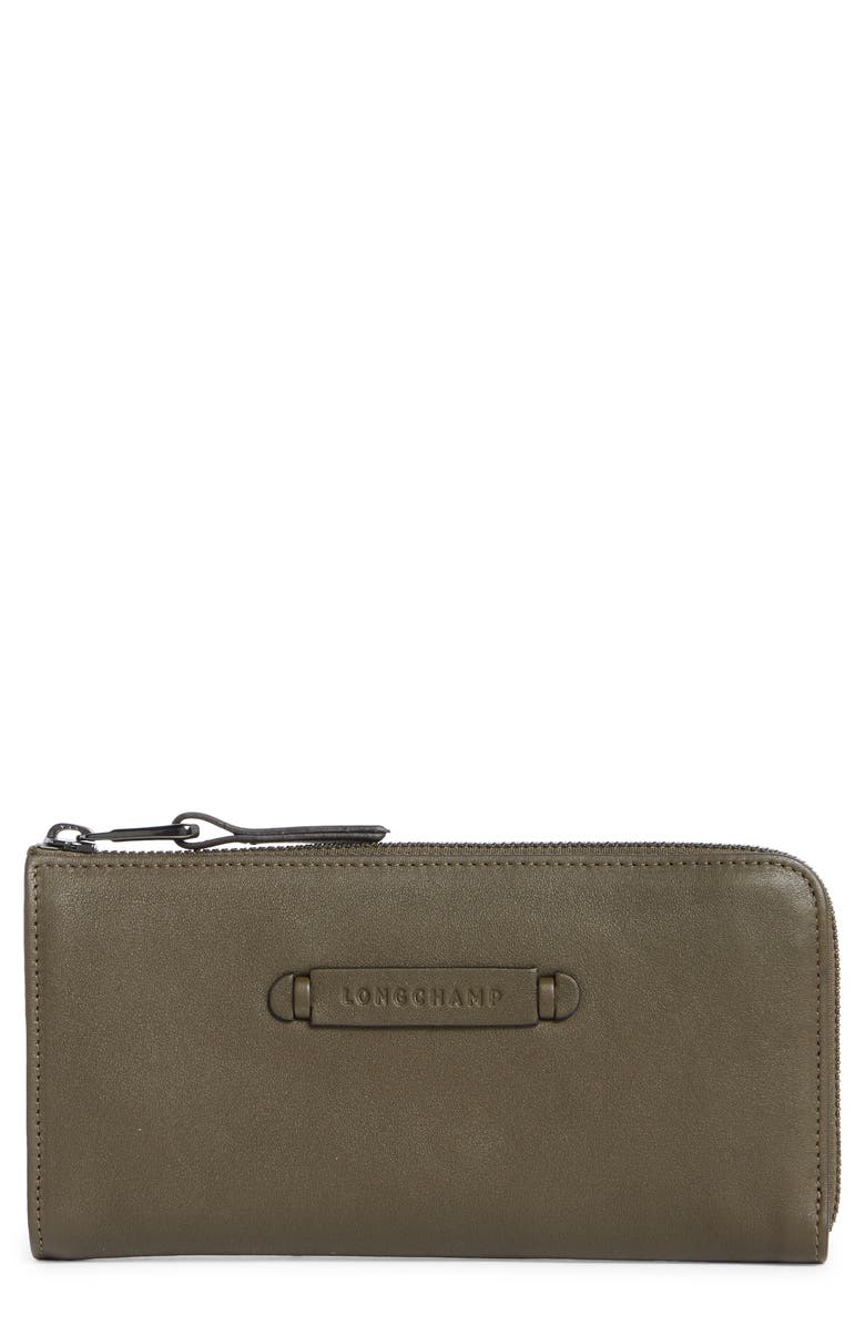 Longchamp Leather Zip Around Wallet, Main, color, Khaki