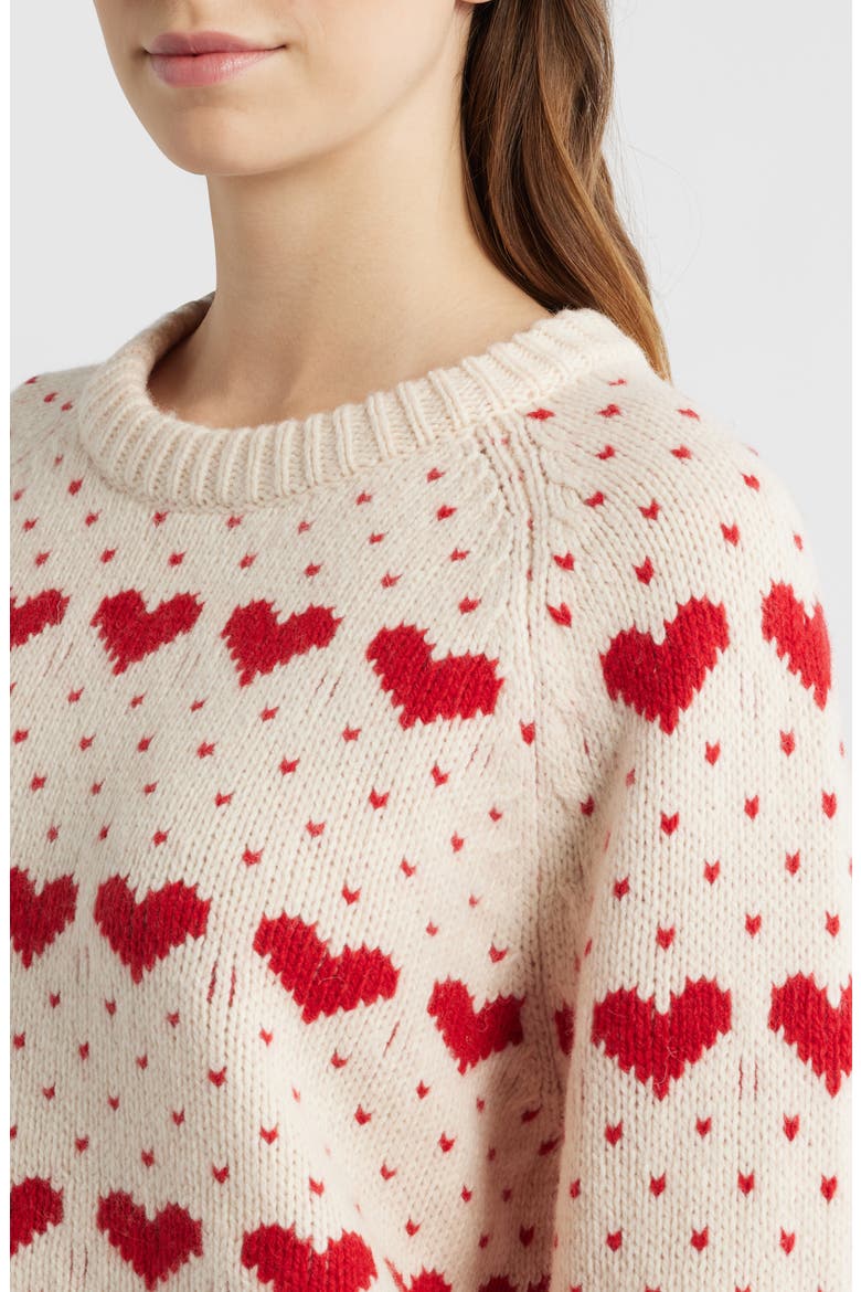 The Intarsia Heart Wool Blend Sweater, Alternate, color, PEARL W/ RED