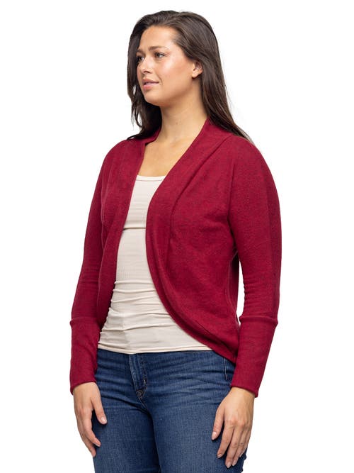 24seven Comfort Apparel Curved Hem Open Front Long Womens Bolero Shrug In Burgundy