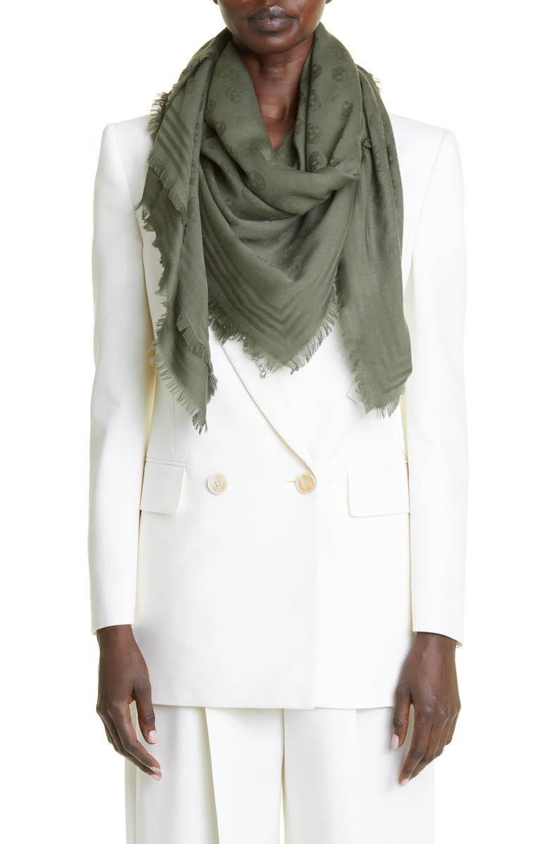 McQueen Skull Jacquard Wool Scarf, Main, color, 