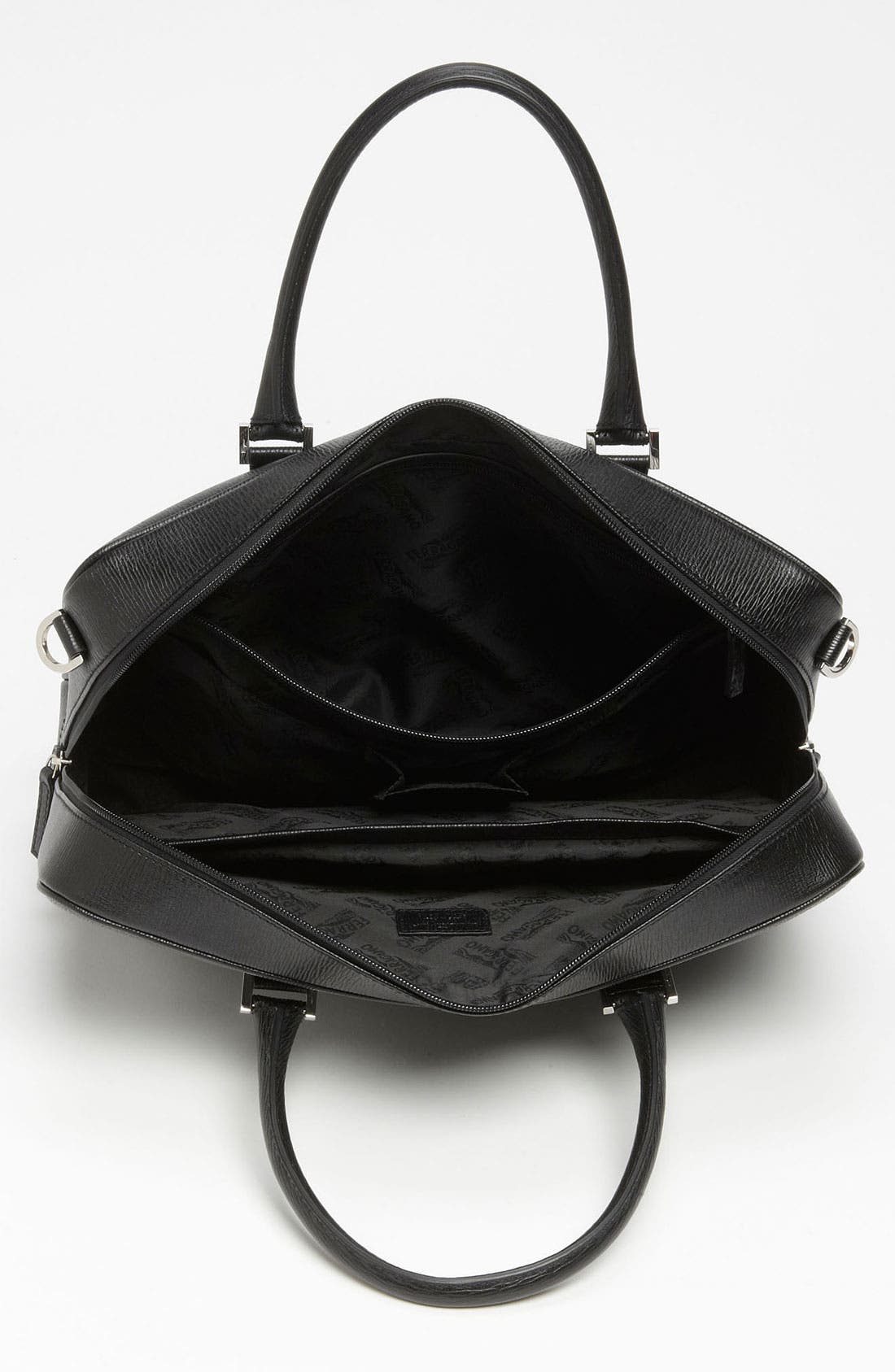 Salvatore Ferragamo Calfskin Briefcase, Alternate, color, NERO