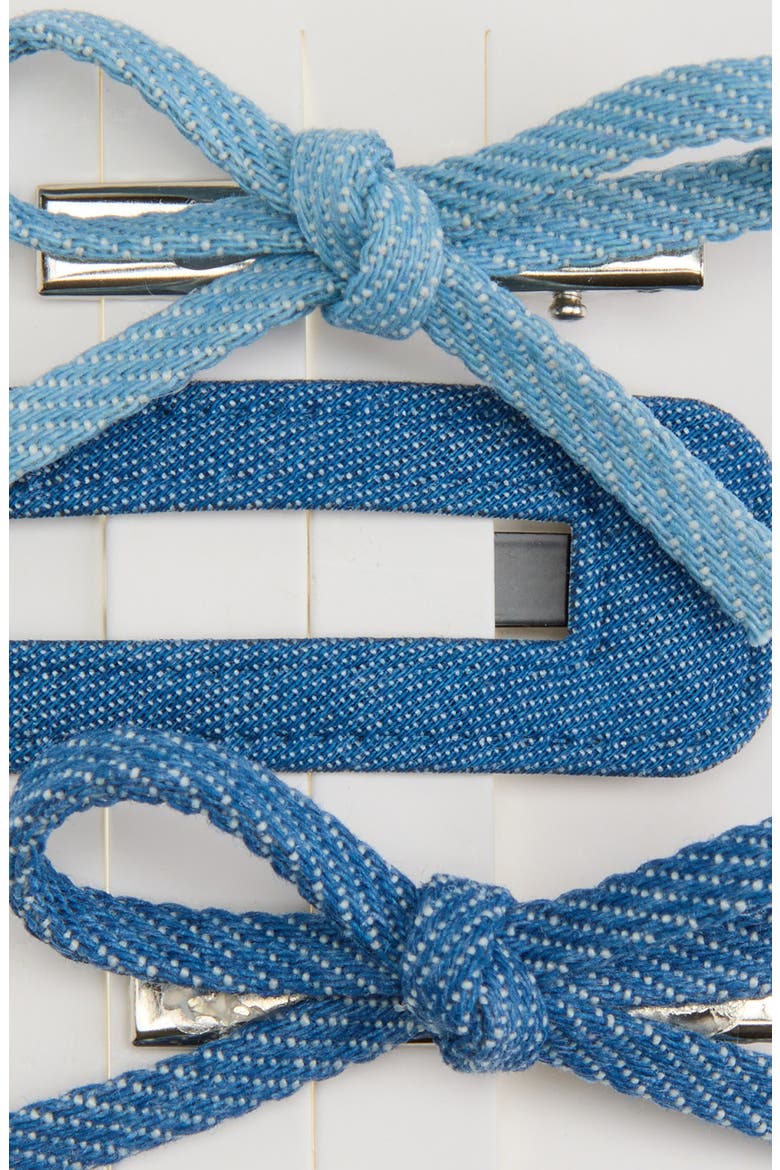 Kids' 4-Pack Denim Bow Hair Clips, Alternate, color, BLUE