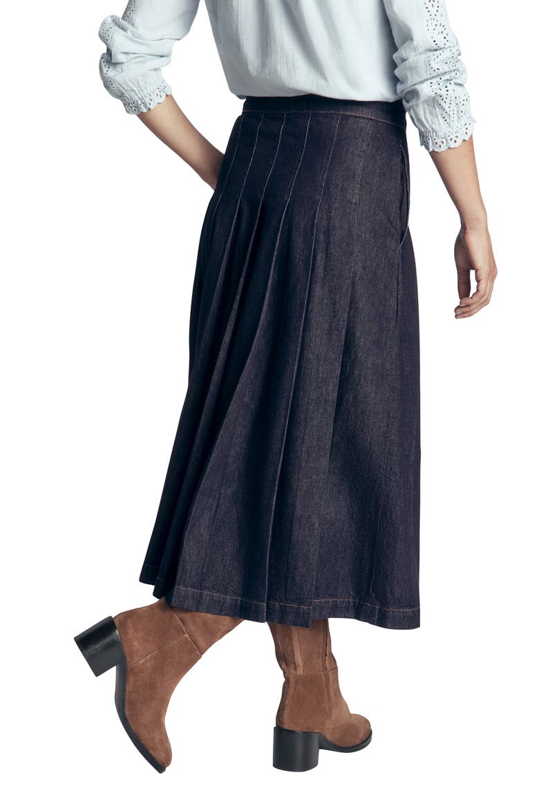 Aya Pleated Denim Midi Skirt, Alternate, color, INDIGO