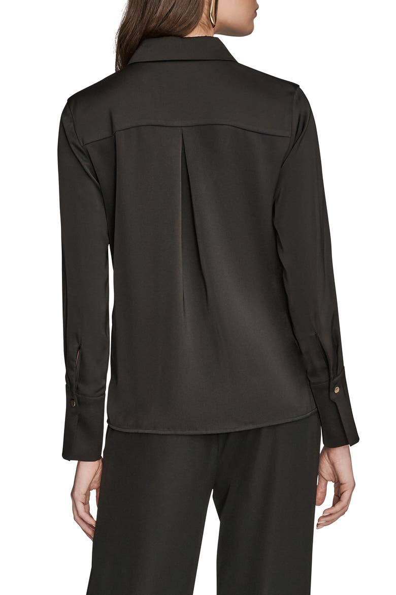Satin Button-Up Shirt, Alternate, color, BLACK