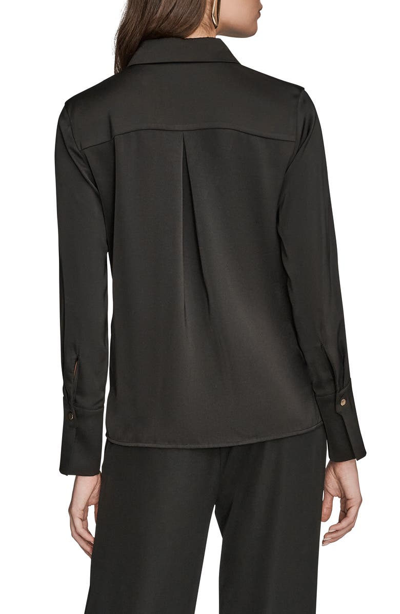 Donna Karan New York Satin Button-Up Shirt, Alternate, color, Black
