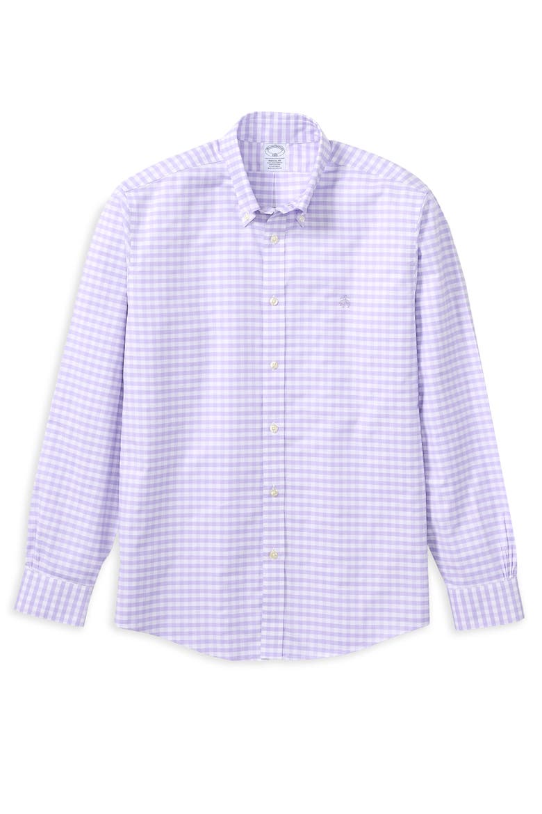 Big & Tall Non-Iron Gingham Sport Shirt, Main, color, LAVENDER