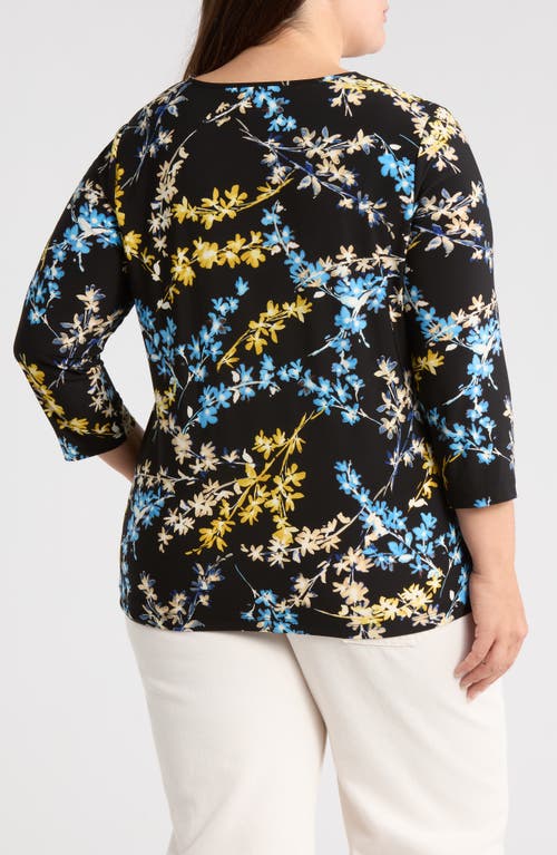 Jones New York Print Keyhole Three-quarter Sleeve Crepe Top In Multi