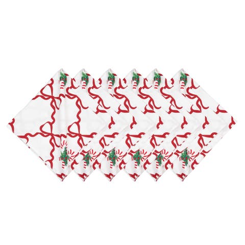 Candy Cane Berry Bows and Ribbons Christmas Set of 6 Cloth Napkins