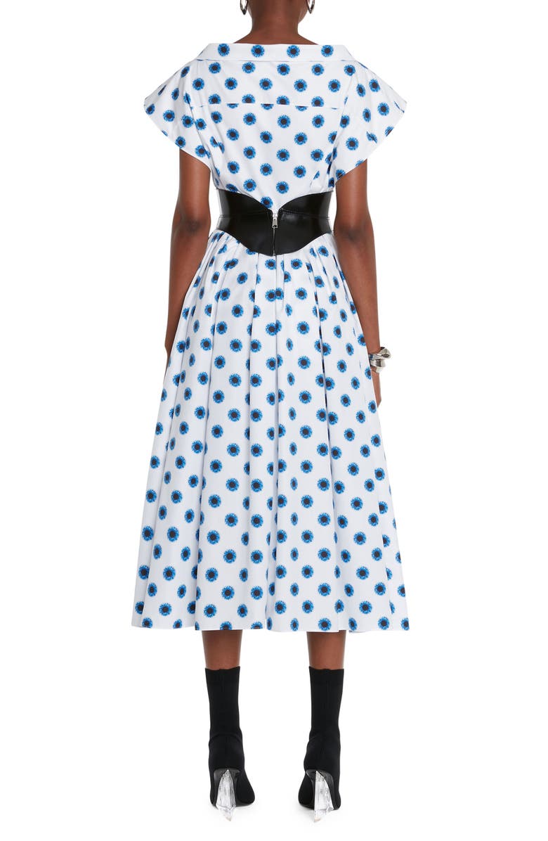 McQueen Iris Print Off the Shoulder Cotton Poplin Fit & Flare Midi Dress, Alternate, color, 
