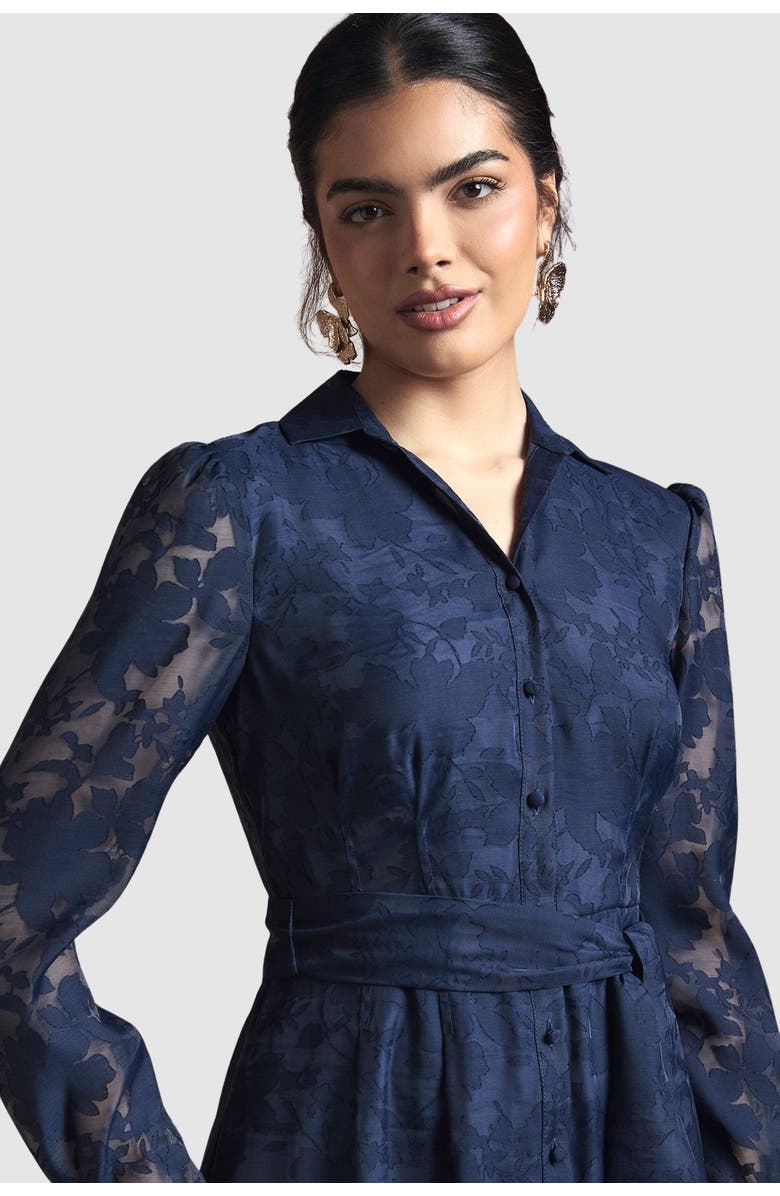 Wallis Floral Organza Belted Midi Dress, Alternate, color, Navy