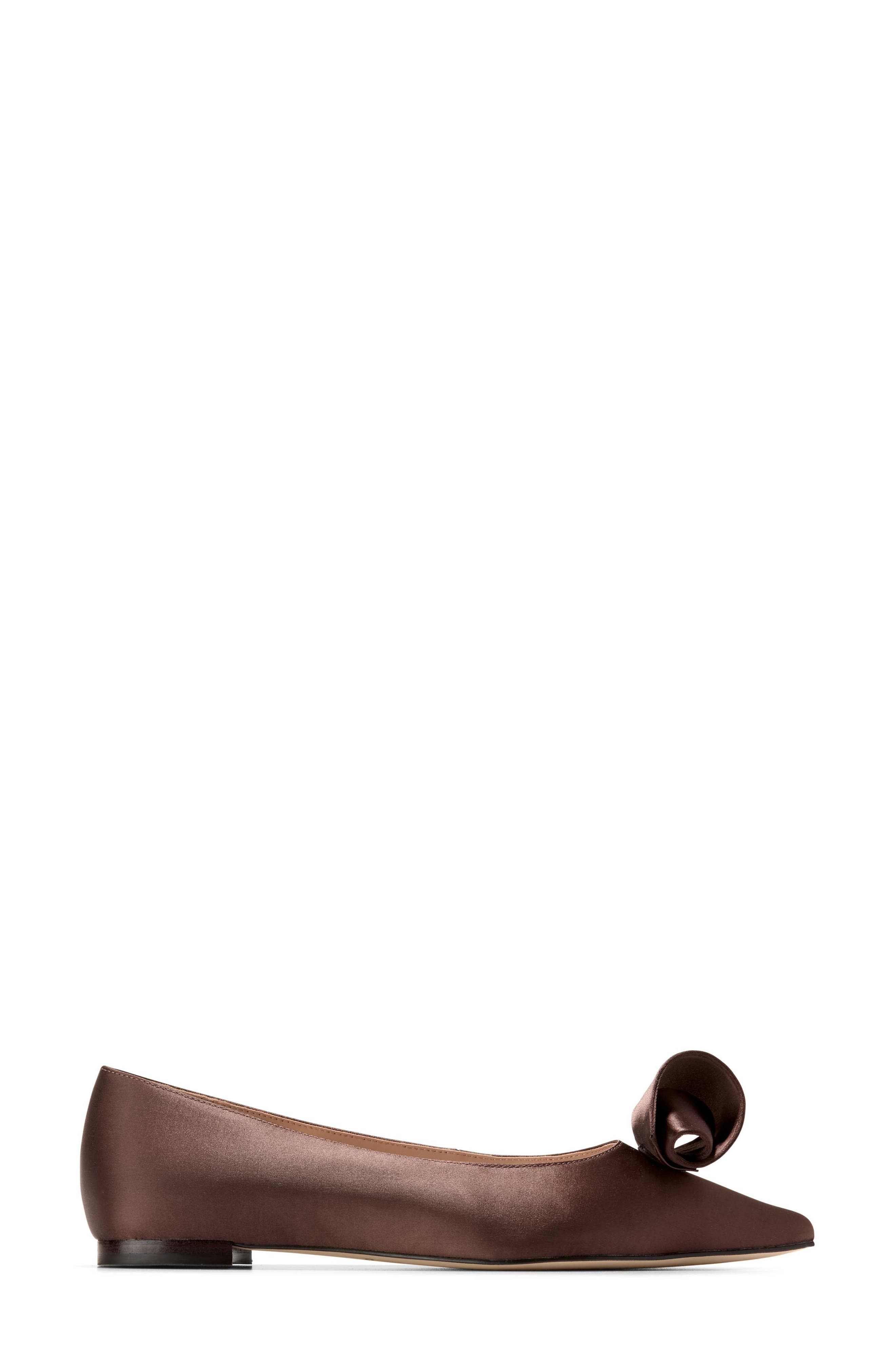 Cole Haan Florette Pointed Toe Skimmer Flat, Alternate, color, Dark Chocolate Satin