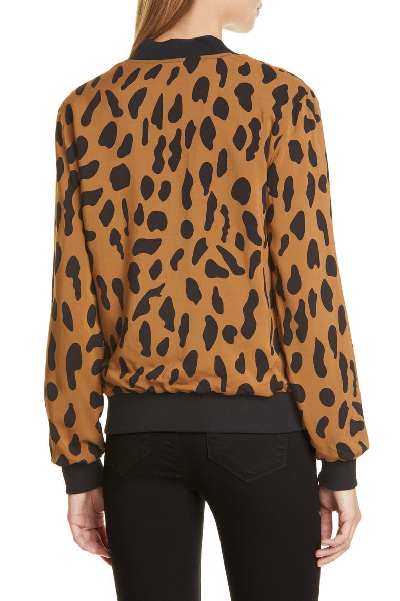 Ollie Cheetah Print Silk Bomber Jacket, Alternate, color, CAMEL/ BLACK ANIMAL