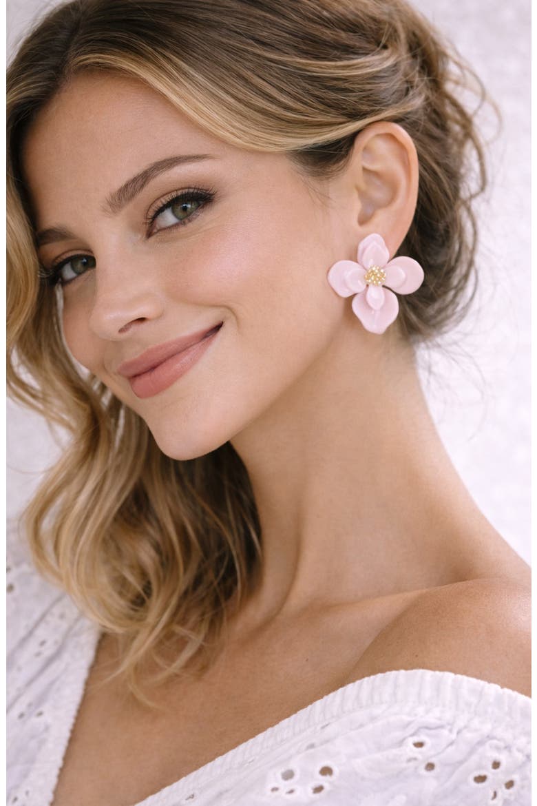 Ysabel Flower Stud Earrings, Alternate, color, PINK
