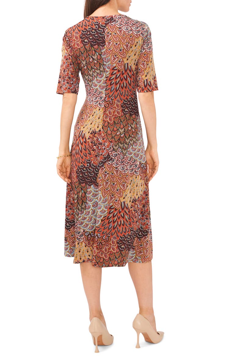 Mixed Print Faux Wrap Midi Dress, Alternate, color, SPICE