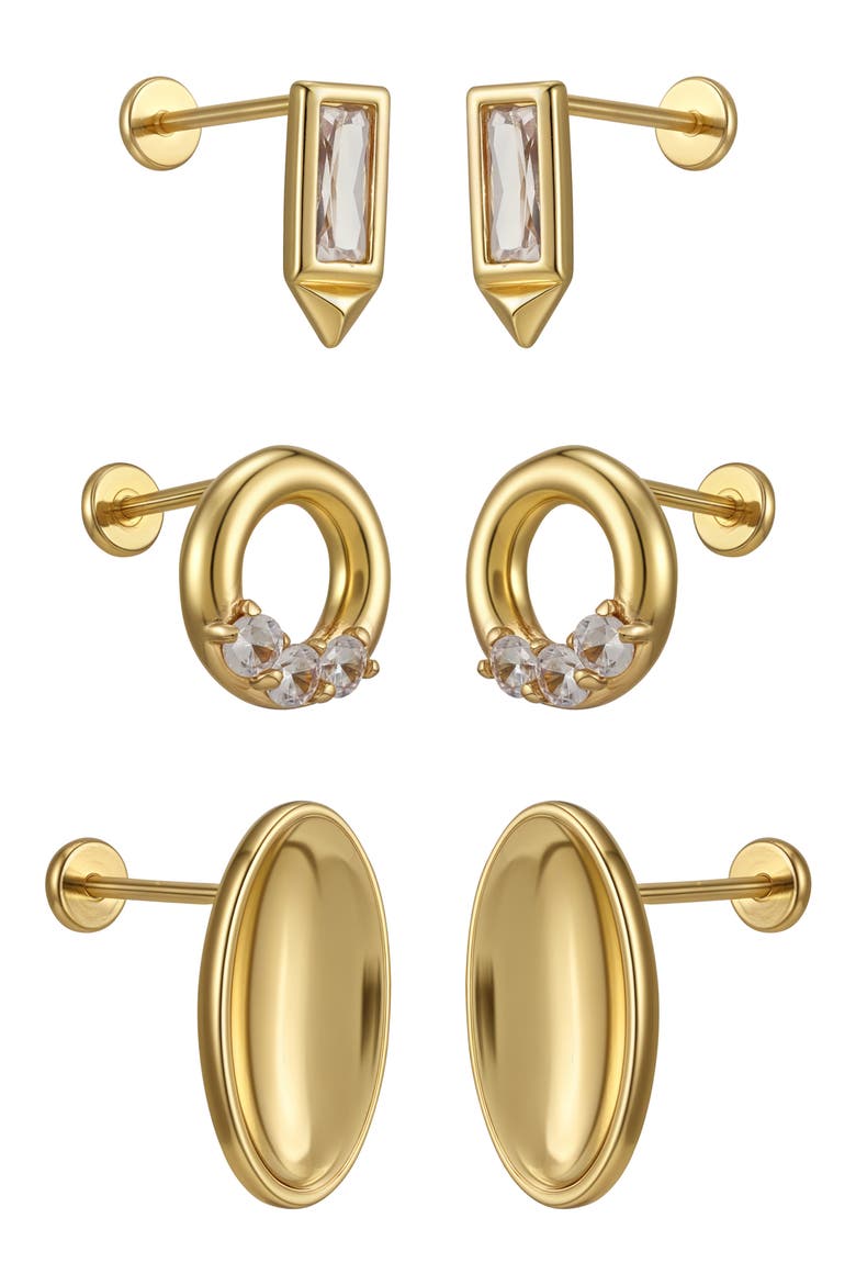 Set of 3 Assorted Stud Earrings, Alternate, color, GOLD