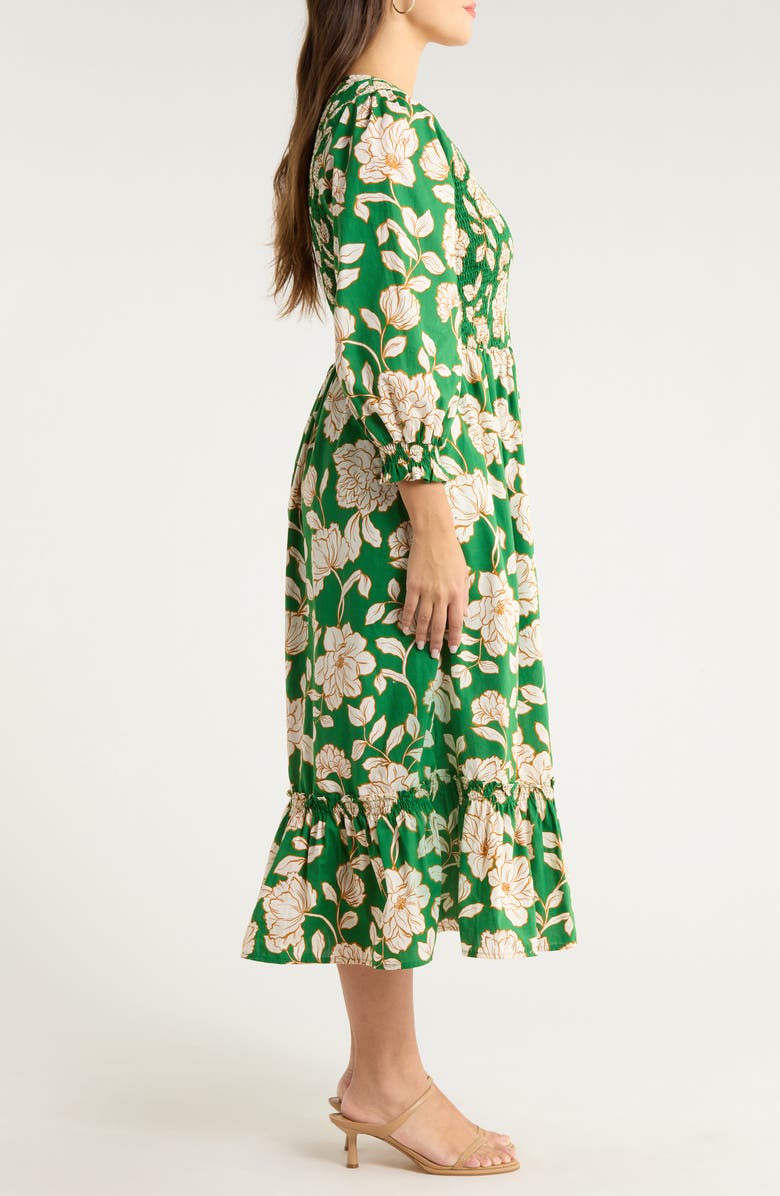 SUGARLIPS Lucena Smocked Tiered Poplin Maxi Dress, Alternate, color, Green-Multi