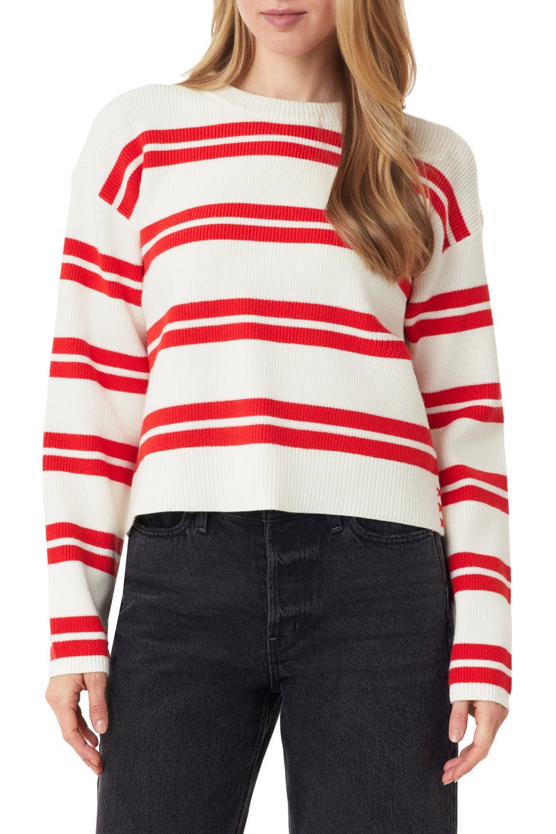 Stripe Crewneck Crop Sweater, Main, color, SUGAR SWIZZLE TWIN BAND STRIPE