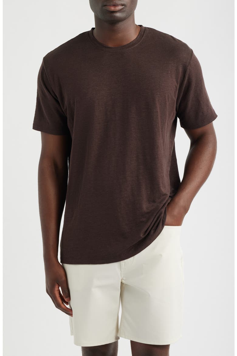Bryce Crewneck Stretch Linen T-Shirt, Main, color, OAK BARREL